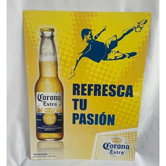 'Refresca Tu Pasión' Soccer Corona Metal Beer Advertising Tin Sign - Picture 3 of 7